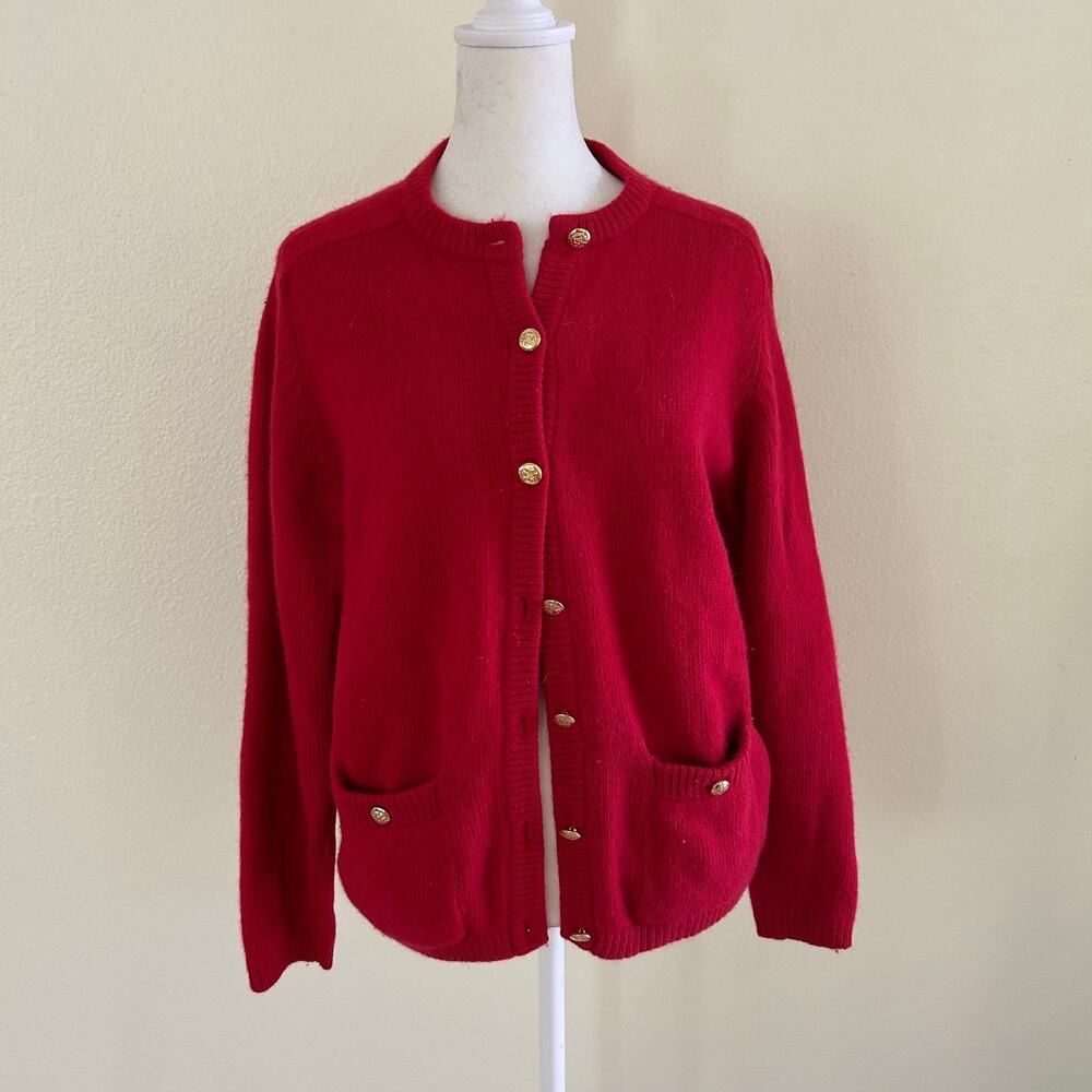 Lord & Taylor Cardigan Womens M Red Wool Gold Button Preppy Sweater Vintage - Picture 9 of 11